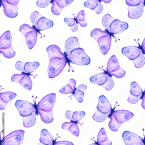 watercolor magical purple butterflies seamless pattern
