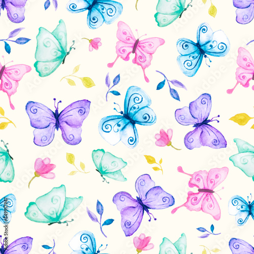 watercolor magical purple butterflies seamless pattern © Ama