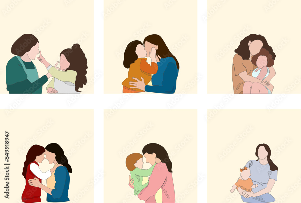 Illustration of mother and daughter joking cheerfully and full of joy. Flat vector illustration. Illustration of mother and daughter joking cheerfully and full of joy. Flat vector illustration.