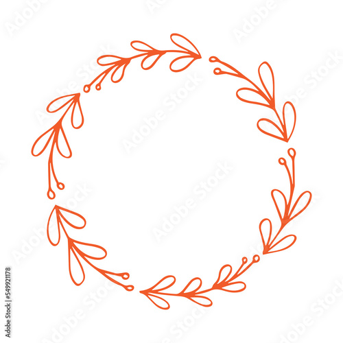 Round flower frame in minimalist boho and vintage hand drawn illustration for design element.	