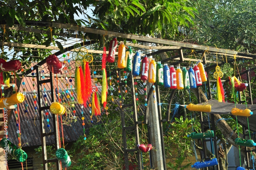 Banjarmasin, Indonesia - November, 01, 2022 The colorful rainbow houses in Kampung Pelangi in Banjarbaru in South Kalimantan Indonesia Banjarmasin, Indonesia - November, 01, 2022 The colorful rainbow houses in Kampung Pelangi in Banjarbaru in South Kalimantan Indonesia