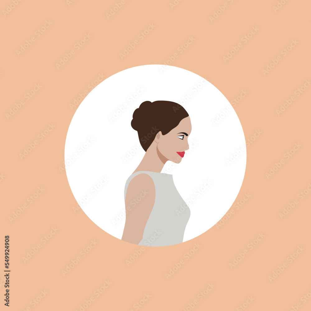 Round profile image of female avatar for social networks with half circle. Fashion and beauty. Bright vector illustration in trendy style.