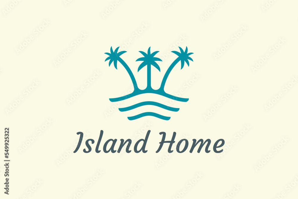 Ocean waves and palm tree combined with simple minimalist and modern shapes suitable for logo and icon