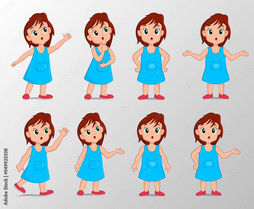 Cute girl with shock gesture expression set vector illustration Cute girl with shock gesture expression set vector illustration