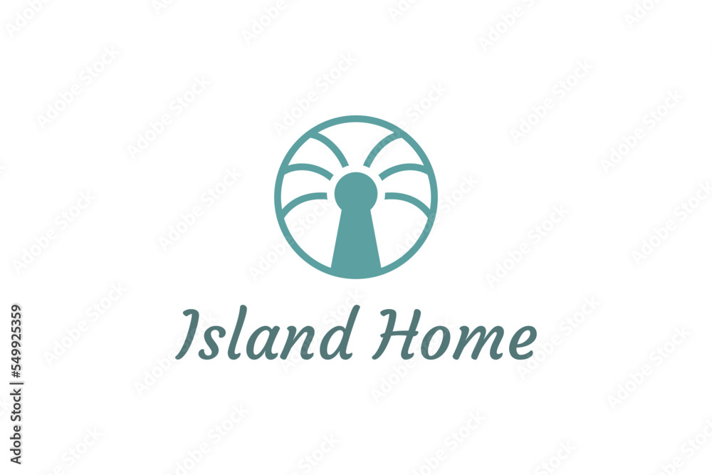 palm tree and keyhole object with minimalist and modern shape suitable for island property and apartment logo palm tree and keyhole object with minimalist and modern shape suitable for island property and apartment logo