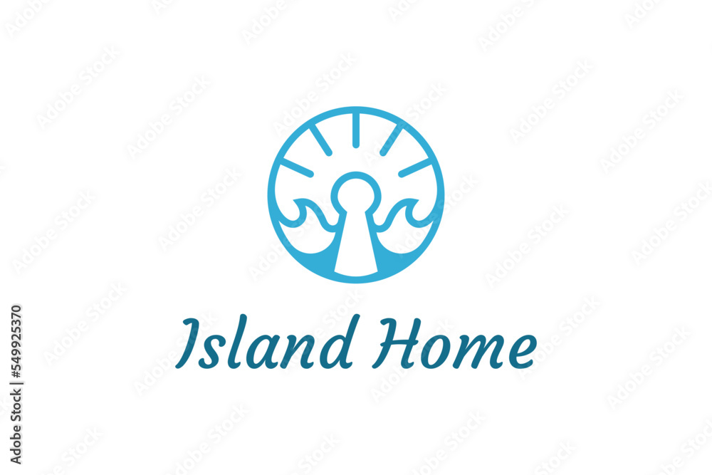 Ocean waves and palm tree combined with simple minimalist and modern shapes suitable for logo and icon Ocean waves and palm tree combined with simple minimalist and modern shapes suitable for logo and icon