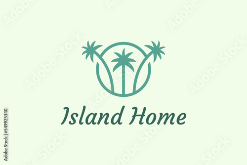 Ocean waves and palm tree combined with simple minimalist and modern shapes suitable for logo and icon