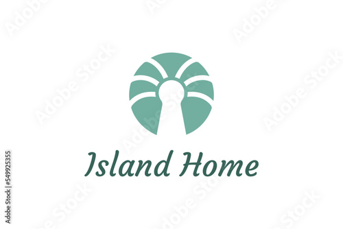 palm tree and keyhole object with minimalist and modern shape suitable for island property and apartment logo