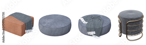 soft pouf isolate on a transparent background, interior furniture, 3D illustration, cg render