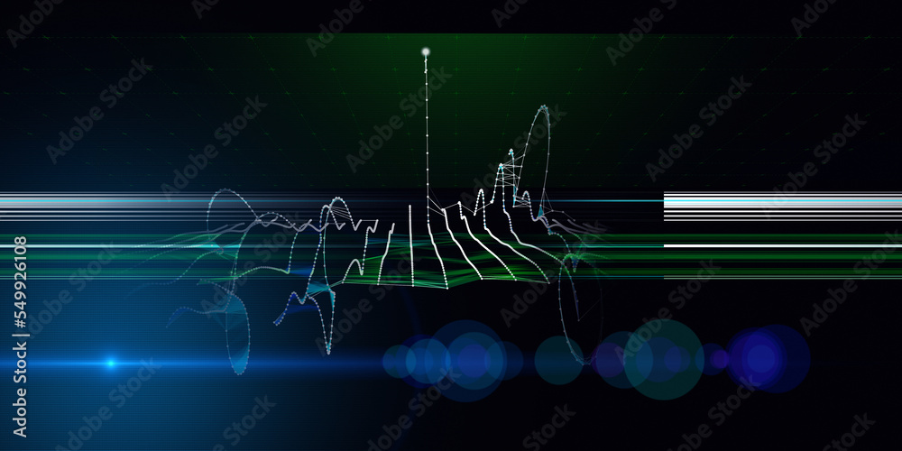 Abstract  background contain color grid defocus. Big Data. Technology 3d wireframe polygonaly concept in virtual space. Banner for business, science and technology data analytics representation.