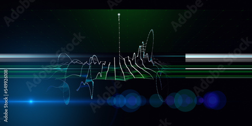 Abstract  background contain color grid defocus. Big Data. Technology 3d wireframe polygonaly concept in virtual space. Banner for business, science and technology data analytics representation. photo