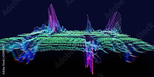 Abstract  background contain color noisy wireframe with defocus. Big Data. Technology 3d wireframe polygonaly concept in virtual space.  Banner for business, science and technology data. photo