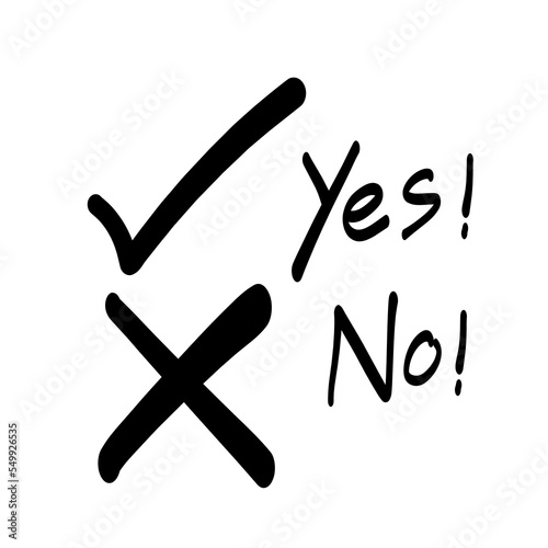yes and no marks, vector sketch