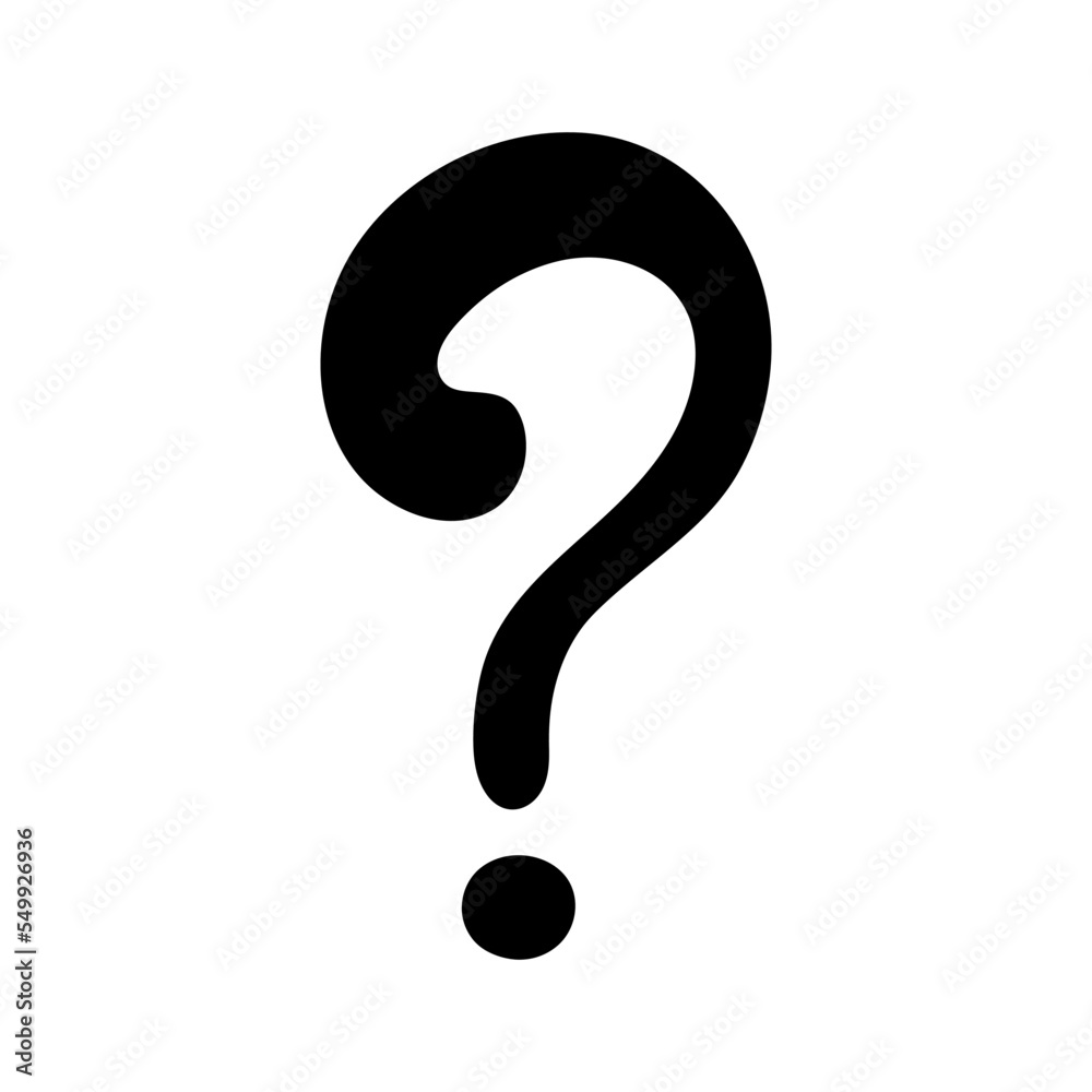 Question mark silhouette hand drawn in simple style, vector illustration. Icon question symbol for print and design. Quiz and Exam concept, isolated black element on white background Question mark silhouette hand drawn in simple style, vector illustration. Icon question symbol for print and design. Quiz and Exam concept, isolated black element on white background