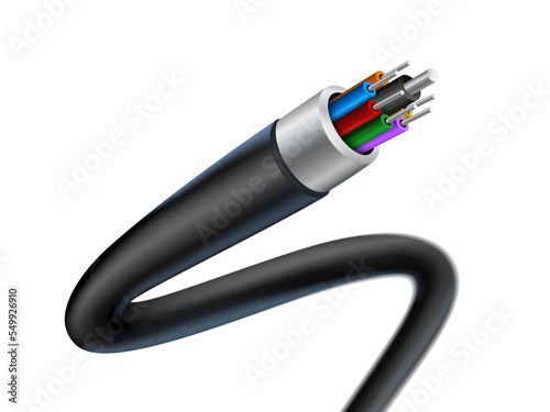 fiber optic electronic signal cable isolated on white background. Realistic vector file.