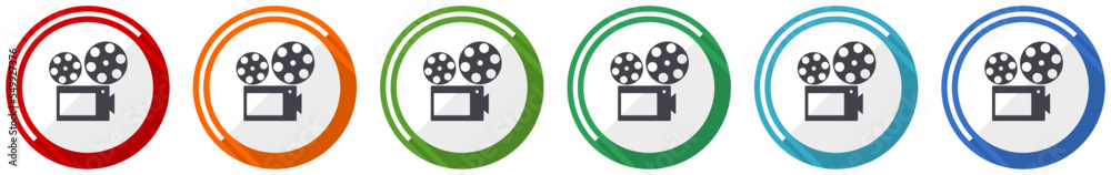 Video, cinema icon set, flat design vector illustration in 6 colors options for webdesign and mobile applications Video, cinema icon set, flat design vector illustration in 6 colors options for webdesign and mobile applications