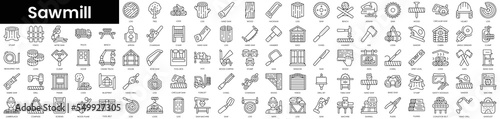 Set of outline sawmill icons. Minimalist thin linear web icon set. vector illustration.
