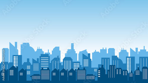 City background with many tall buildings in the morning