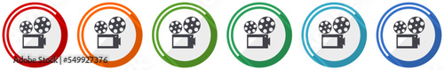 Video, cinema icon set, flat design vector illustration in 6 colors options for webdesign and mobile applications
