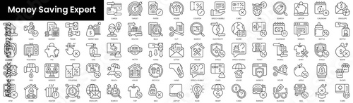 Set of outline money saving expert icons. Minimalist thin linear web icon set. vector illustration.