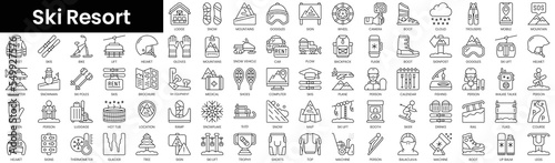 Set of outline ski resort icons. Minimalist thin linear web icon set. vector illustration.