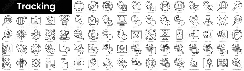Set of outline tracking icons. Minimalist thin linear web icon set. vector illustration.