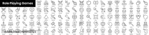 Set of outline role playing games icons. Minimalist thin linear web icon set. vector illustration.