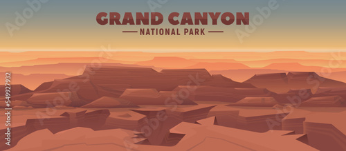 Grand Canyon National Park vector illustration. Natural landscape with flat mountains.