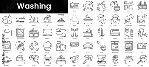 Set of outline washing icons. Minimalist thin linear web icon set. vector illustration.