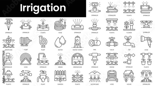 Set of outline irrigation icons. Minimalist thin linear web icon set. vector illustration. photo