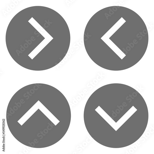 Set of buttons with arrows. Left, right, up, down, back and next button icon set.