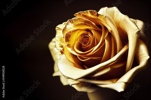 Fototapeta Naklejka Na Ścianę i Meble -  3D rendering of noble and elegant golden rose flower sculpture, which can symbolize love, and romantic situations. Luxurious decoration for cards, invitations, banners, and wallpapers.