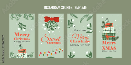 set of christmas templates for instagram stories mistletoe twigs gifts garlands and congratulatory inscriptions
