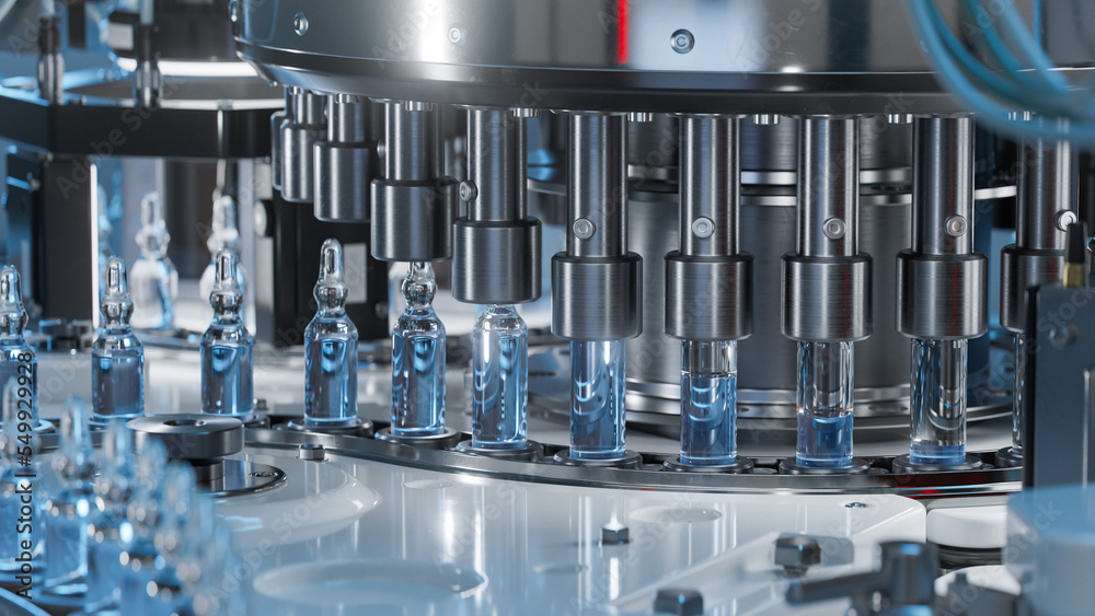 Close-up of Medical Ampoule Production Line at Modern Modern Pharmaceutical  Factory. Glass Ampoules are being Filled. Medication Manufacturing Process.  Stock Photo | Adobe Stock