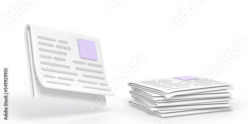 Fotografie Stack of newspapers, daily paper press with headline, article and picture frame 3d render
