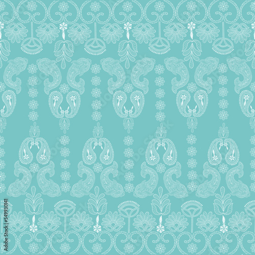 Embroidered seamless floral pattern. Ornament for textile designing, printing, and wallpapers. Vector illustration