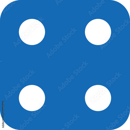 Dice graphic icons. Blue game dice cube with four dots. Gambling object to play in casino, poker. Face of cube. Traditional die with numbers of 4 dots 