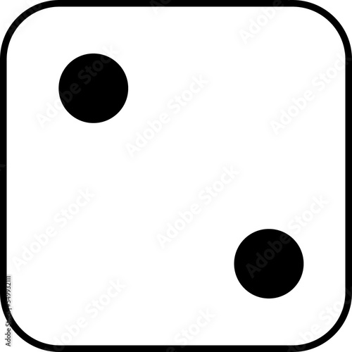 White game dice cube with two black dots. Dice graphic icon. Gambling object to play in casino, poker. Face of cube. Traditional die with numbers of 1 dot	