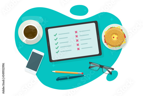 Do and dont list vector concept or bad good tips checklist flat work table desk graphic illustration, true false instruction review online, pass fail wrong test exam, do's and don'ts red green clipart