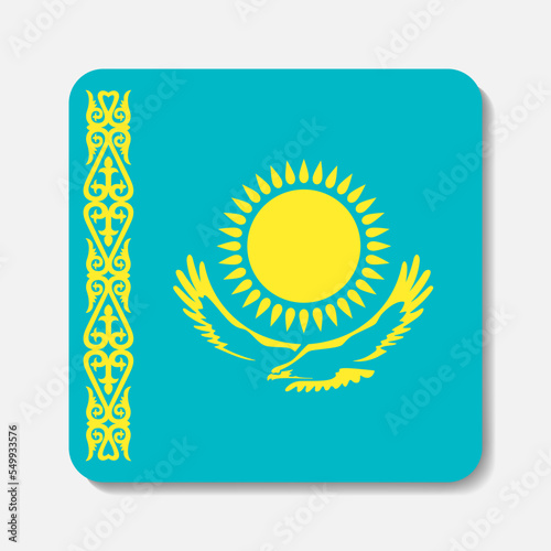 Flag of Kazakhstan flat icon. Square vector element with shadow underneath. Best for mobile apps, UI and web design.