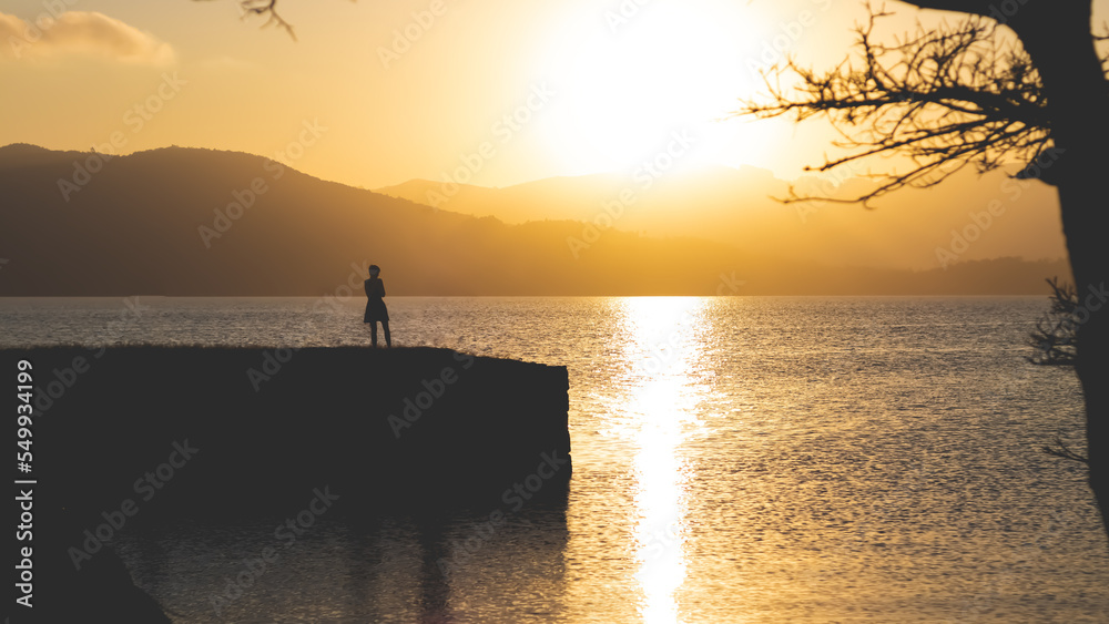 Fototapeta premium silhouette of a person at sunset