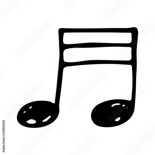 Music note doodle. Hand drawn musical symbol. Single element for print, web, design, decor, logo