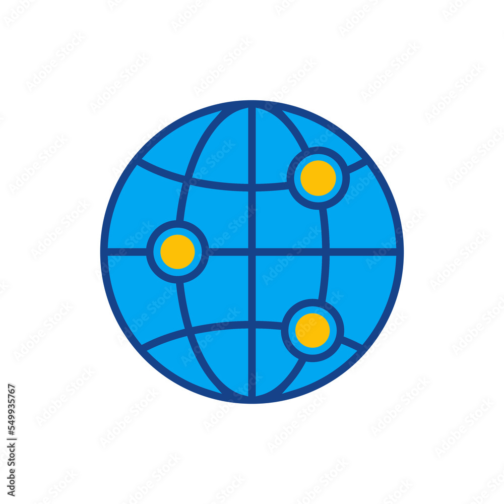 Connections icon flat vector. Digital technology, social network, global connect, simple business logo. Colorful blue and yellow icon on white background Connections icon flat vector. Digital technology, social network, global connect, simple business logo. Colorful blue and yellow icon on white background