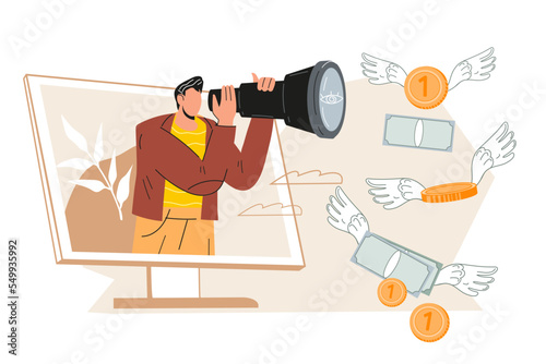 Vision of business future strategy, opportunity for development and growth, moving forward and career, flat cartoon vector illustration isolated on white background.