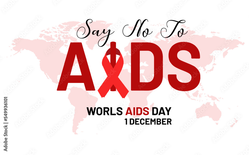 Say no to World AIDS Day 1 December. Realistic red ribbon on white ...