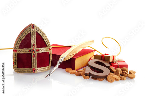 Sinterklaas - St.Nicholas day in December. Children holiday in Netherlands ang Belgium. Chocolate spicy ginger cookies photo