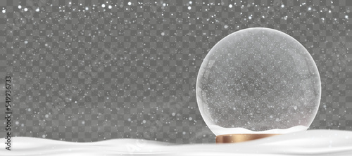 Winter background with Snow Globe Crystal with Snowy isolated on Transparent Background, Vector Christmas banner with snowdrifts.Holiday backdrop for Merry Christmas and Happy New Year 2024
