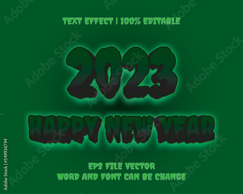 happy new year 2023 theme green ghost 3d vector editable text effect