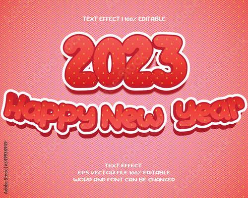 happy new year 2023 text effect editable vector eps file red strawberry fruit theme pink sweet girl