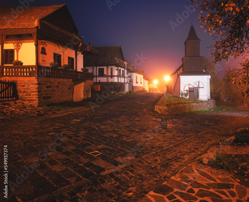 Iconic white temple in the old town of Holloko, Hungary